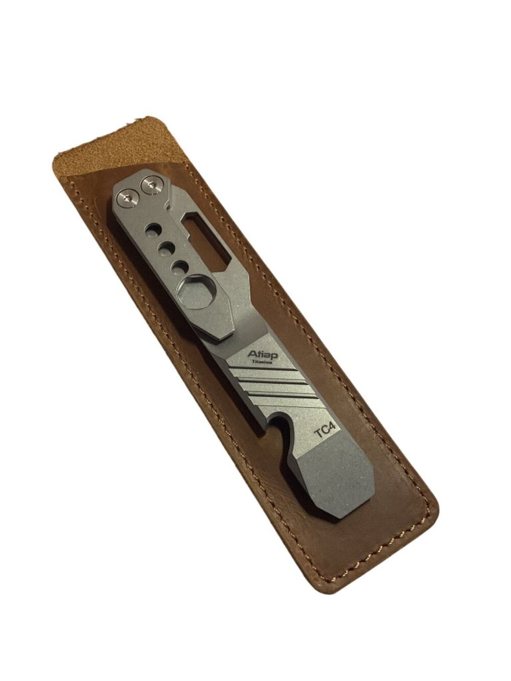 Atiap TC4 Titanium Multi Function Survival Tool With Leather Pouch NEW